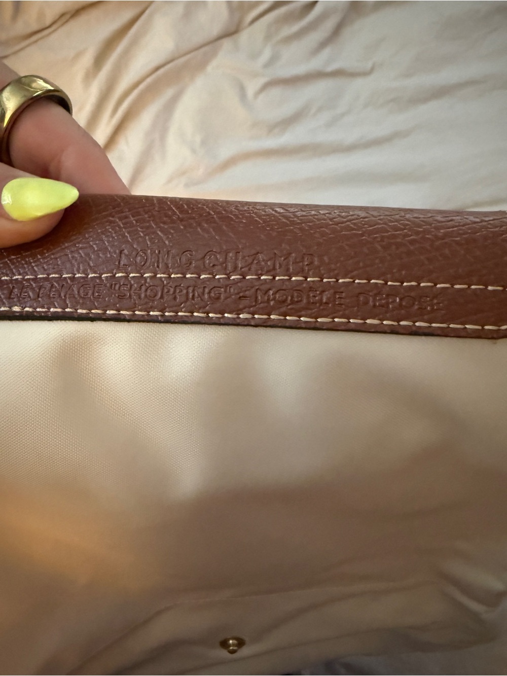 Longchamp Cream Tote with Brown Leather Trim - Picture 4 of 6